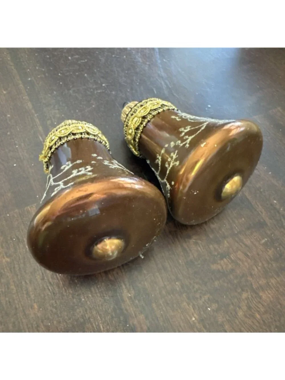 Vintage  Christmas Holiday Ornament lot-2 West Germany Bells Gold Brown